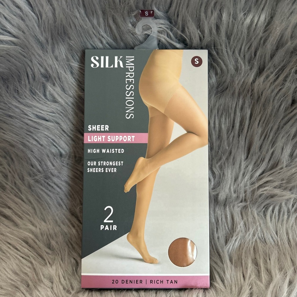 Silk Impressions Sheer Light Support Womens Size Small Rich Tan High Waisted